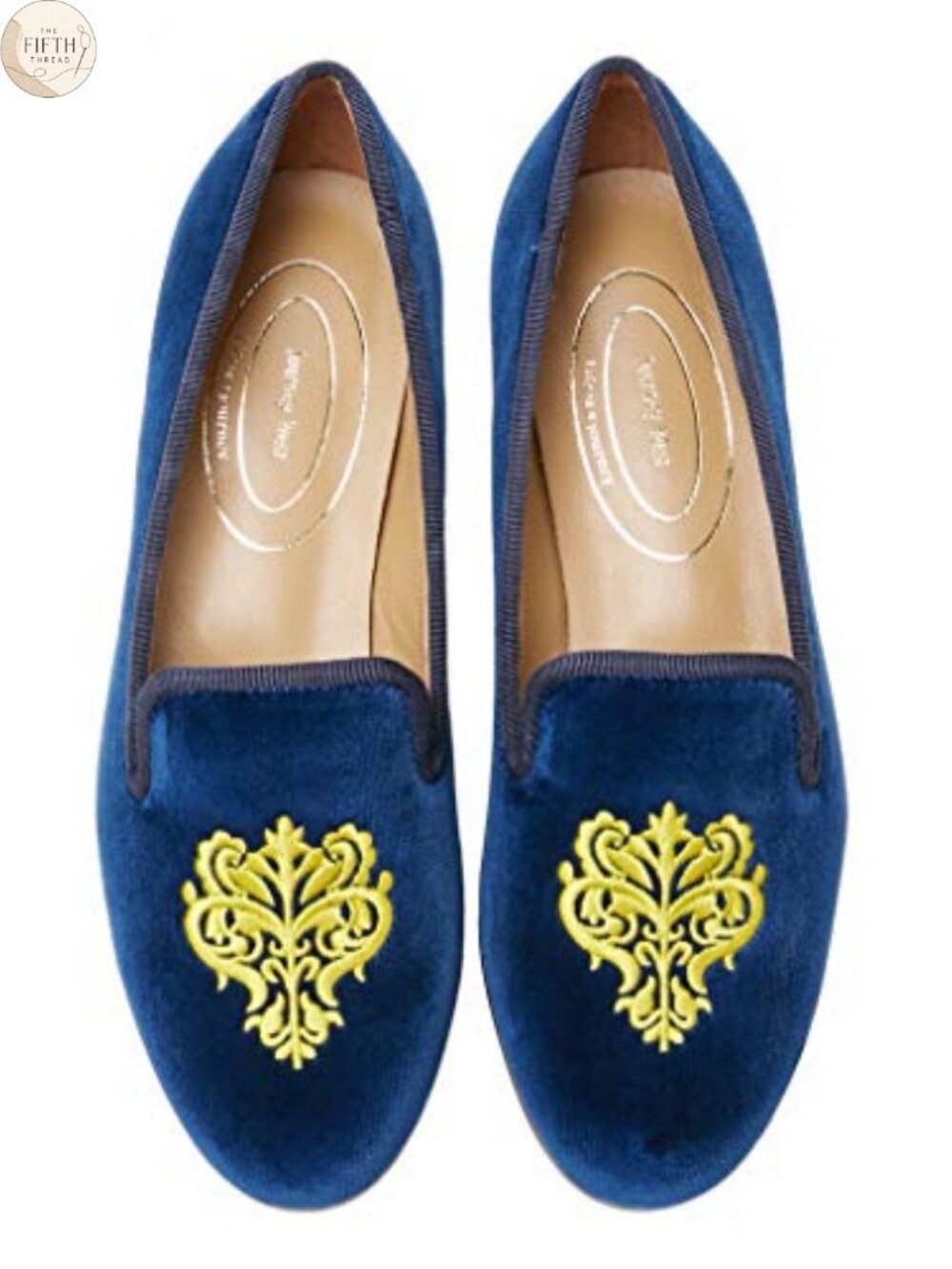Velvet Loafer Flat with Embroidery Slip-On Smoking Slippers - Picture 1 of 6